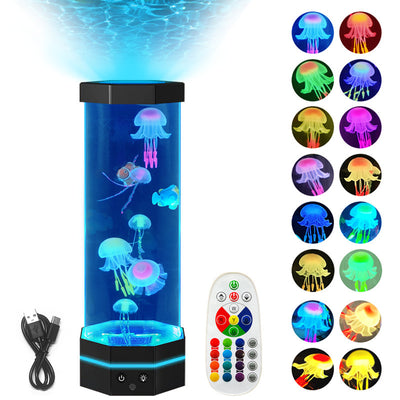 Jellyfish Lava Lamp 17 Colors Changing 15inch Jellyfish Lamp With Remote Control USB Plug-in Bubble Fish Lamp Kids Night Light Creative Projector Lamp Home Decor