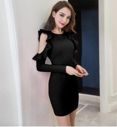 Elegant Evening Dress with Ruffle Sleeves