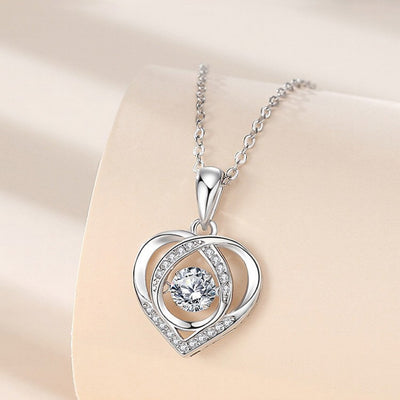 S925 Beating Heart-shaped Necklace Women Luxury Love Rhinestones Necklace Jewelry Gift For Valentine's Day