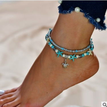 Europe and America Conch Mizhu Yoga Anklet Turtle Bracelet Beach Pendant Starfish Pearl Retro Turtle Anklet