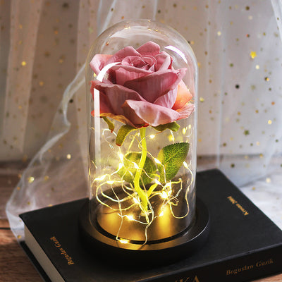 Mothers Day Wedding Favors Bridesmaid Gift Immortal Simulation Rose Glass Cover Luminous Led Ornament