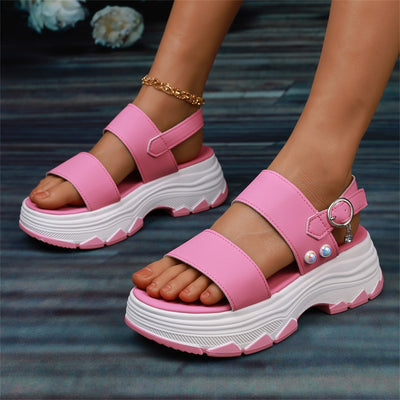 Casual Double-strap Sports Sandals Summer Fashion Solid Color Thick Bottom Buckle Fish Mouth Shoes Women