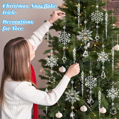 10pcs Christmas Tree Hanging Pendants Acrylic Ice Strip Snow Ceiling Xmas Ornaments New Year Christmas Decoration Home Decor