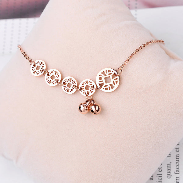 Rose Gold Bells Anklet Boho Stainless Steel Coin Charms Chain Anklets