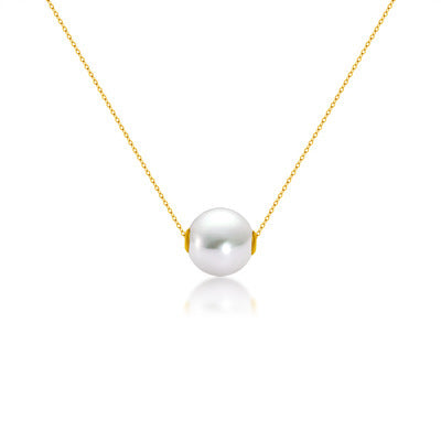 18K Gold Round Pearl Necklace Clavicle Chain