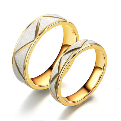 Titanium steel couple ring 24K gold stainless steel ring