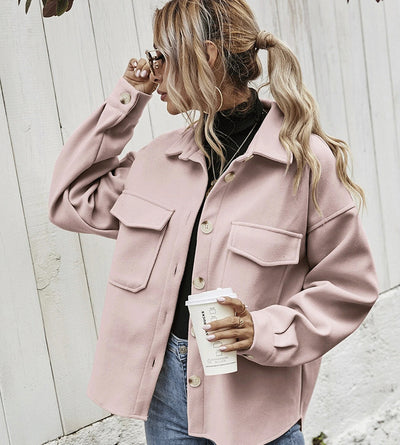 Winter Coat Women Lapel Single-breasted Thickened Solid Color Jacket Woolen Loose Short Coat For Women Fashion Outwear Clothing