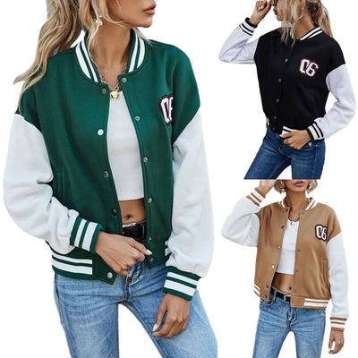 Retro Patchwork Leather Sleeve Baseball Jacket