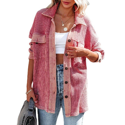 Lapel Single-row Long-sleeved Women's Sweater Coat