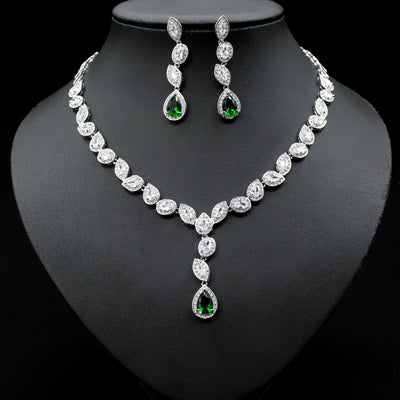 Colorful Zircon Necklace Earrings Clavicle Chain Female Noble Luxury Wedding Dress Three-piece Set