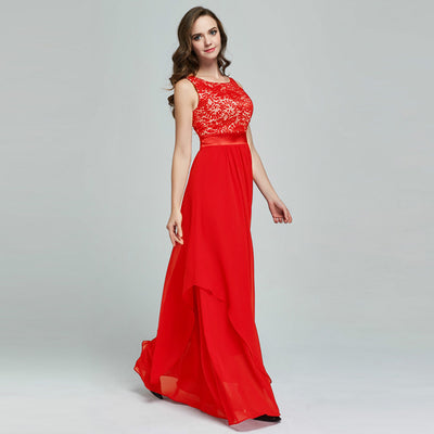 Elegant Lace Spliced Chiffon Dress with Irregular Skirt