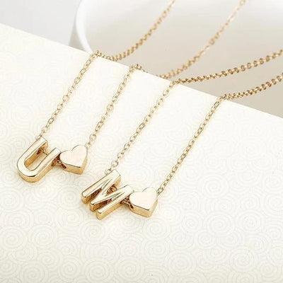 Peach Heart Shaped Letter Necklace Clavicle Chain Necklace