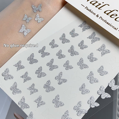 Silver Butterfly Sticker Love Five-pointed Star Manicures Decoration Glue-free