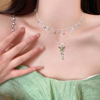 Double Layer Butterfly Tassel Clavicle Chain Female Design