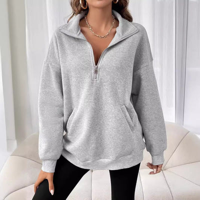 Polo Collar Solid Color Casual Women's Hoodie