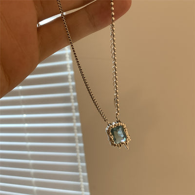 S925 Sterling Silver Blue Zircon Necklace Clavicle Chain