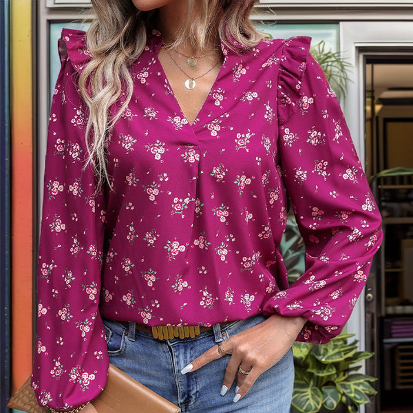 Fashion Women's Wear Flower Print Long Sleeve Shirt