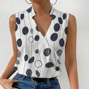 Casual Printed Tops Summer V-neck Sleeveless T-shirt Womens Clothing