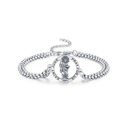 Saint Jude Bracelet with Link Chain in 925 Sterling Silver