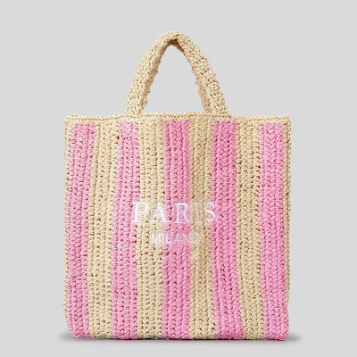 Striped Hand-woven Straw Bag Women's Embroidered Letters