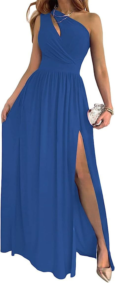 Women's One Shoulder High Split Cutout Sleeveless Cocktail Maxi Dress