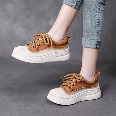 Women's Fashion Full Grain Cow Leather Lace-up Casual Shoes