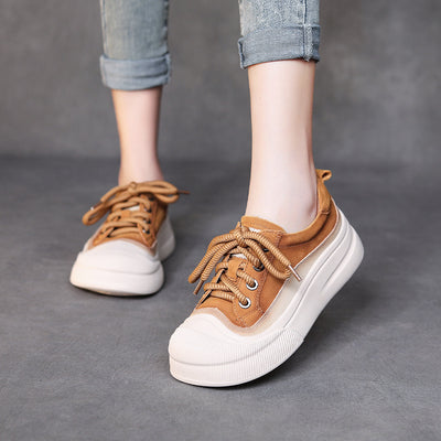 Women's Fashion Full Grain Cow Leather Lace-up Casual Shoes