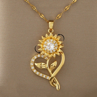 Fashion Rotating SUNFLOWER Necklace Temperament