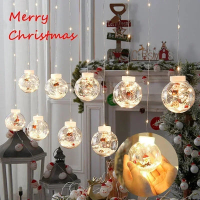 10PCS LED Christmas Curtain Lamp Fairy Snowman Wishing Ball Lamp String Christmas Window Decoration Christmas Light Room